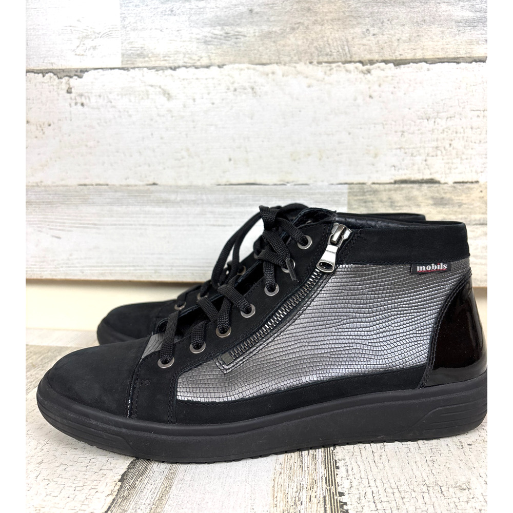 Mephisto Womens 9 Black Silver Lolita Mobils Leather High Top Sneaker